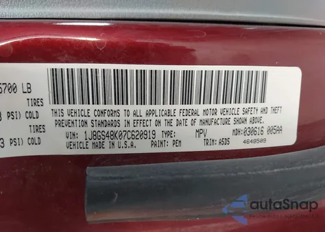 2007 Jeep Grand Cherokee Laredo из США, поврежденный, VIN 1J8GS48K07C620919